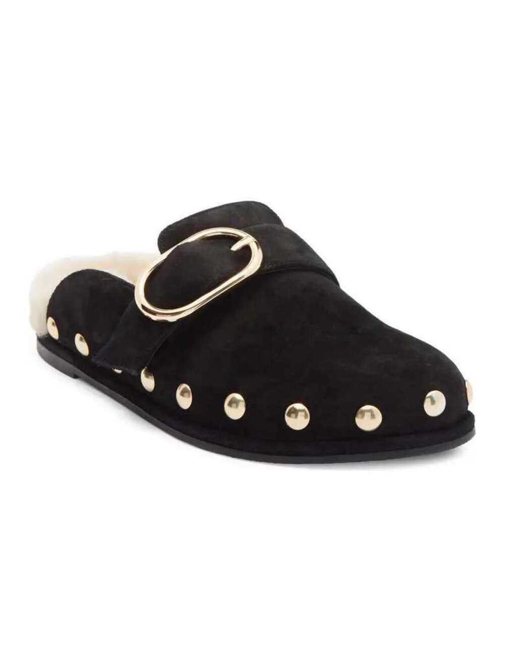 Stuart Weitzman Studded Faux Shearling Lined Mule New black